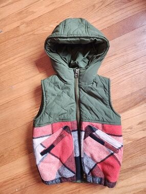 Witchery Kids Sherpa Lined Vest with Olive & Plaid Shell
